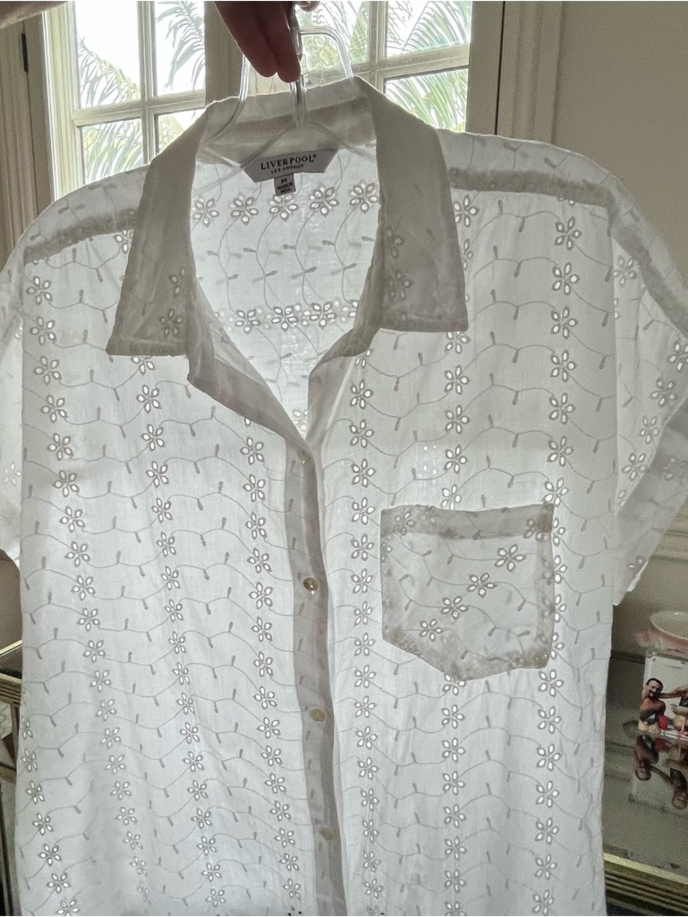 Liverpool Los Angeles White Eyelet tie front Button-Up Shirt M